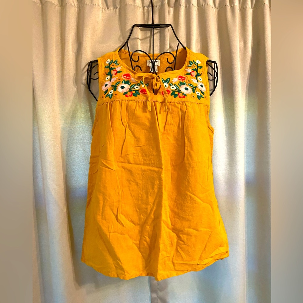 J. Crew Embroidered Floral Boho Linen Blend Tank